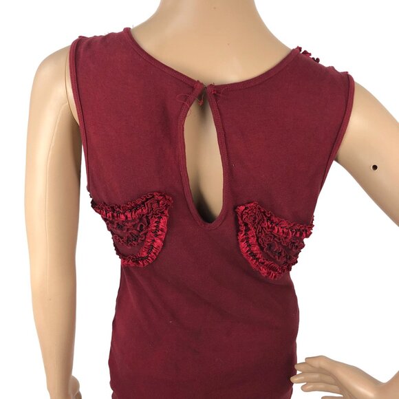 Free People Red Knit Ruffle Mini Dress Sleeveless Bodycon Whimsigoth Romantic S - Picture 7 of 9